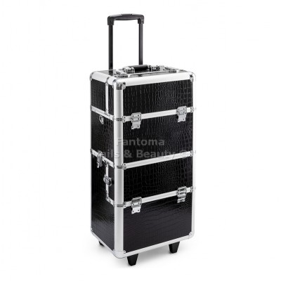 BEAUTY TROLLEY CASE ON WHEELS BLACK - SILVER - PINK