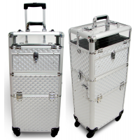 BEAUTY TROLLEY CASE 2 IN 1  - 4 WHEELS  SILVER - BLACK - CLEAR PANEL AT THE TOP!